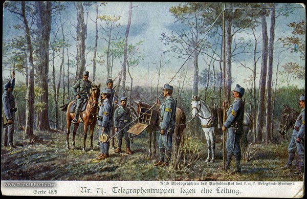 WWI Postcard: Signal troops laying out a telegraph cable